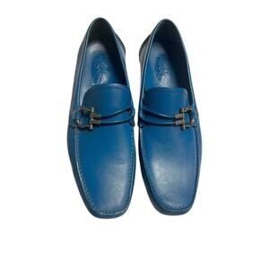 Salvatore Ferragamo Blue Leather Gancini Driver Loafers Men's 8.5 US‎ Italy